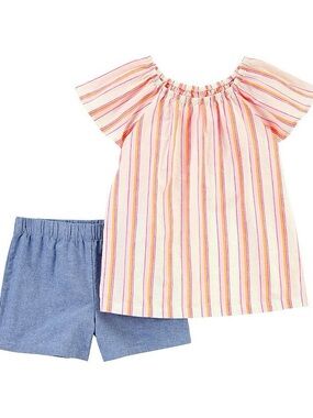 NEW Baby Girls Carter's Striped Tunic Top & Chambray Shorts Set Size 6M